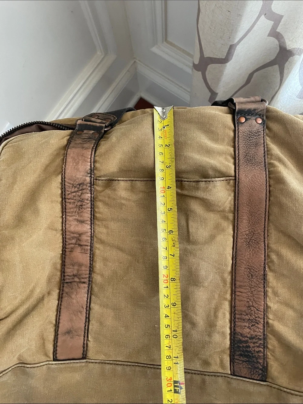 Black Rivet Vintage Inspired Brown Canvas Duffel with Brown Leather Trim